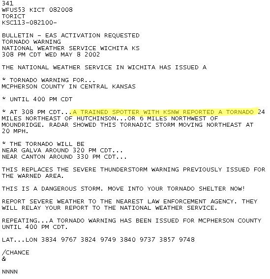 National Weather Service Tornado Warning
