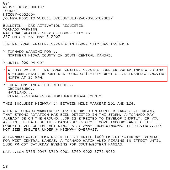 National Weather Service Tornado Warning